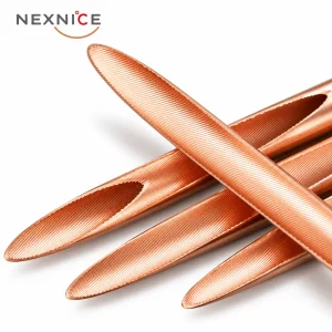 Crossed inner grooved copper tubes with detailed internal ribbed surfaces