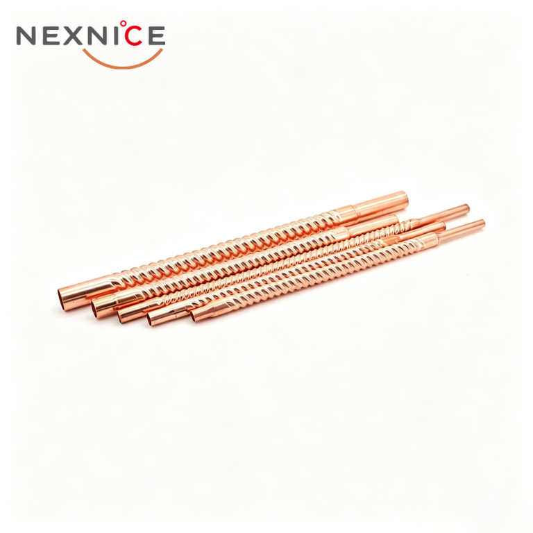Nexnice C12200 phosphorus-deoxidized corrugated copper tubing for industrial heat transfer.