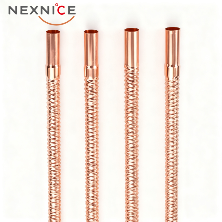 Close-up of Nexnice externally threaded copper pipe ends showing precision smooth connection joints.
