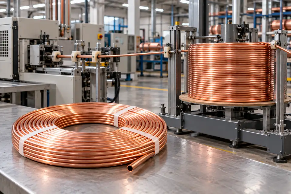 Pancake copper coil and level wound copper coil in an industrial production setting