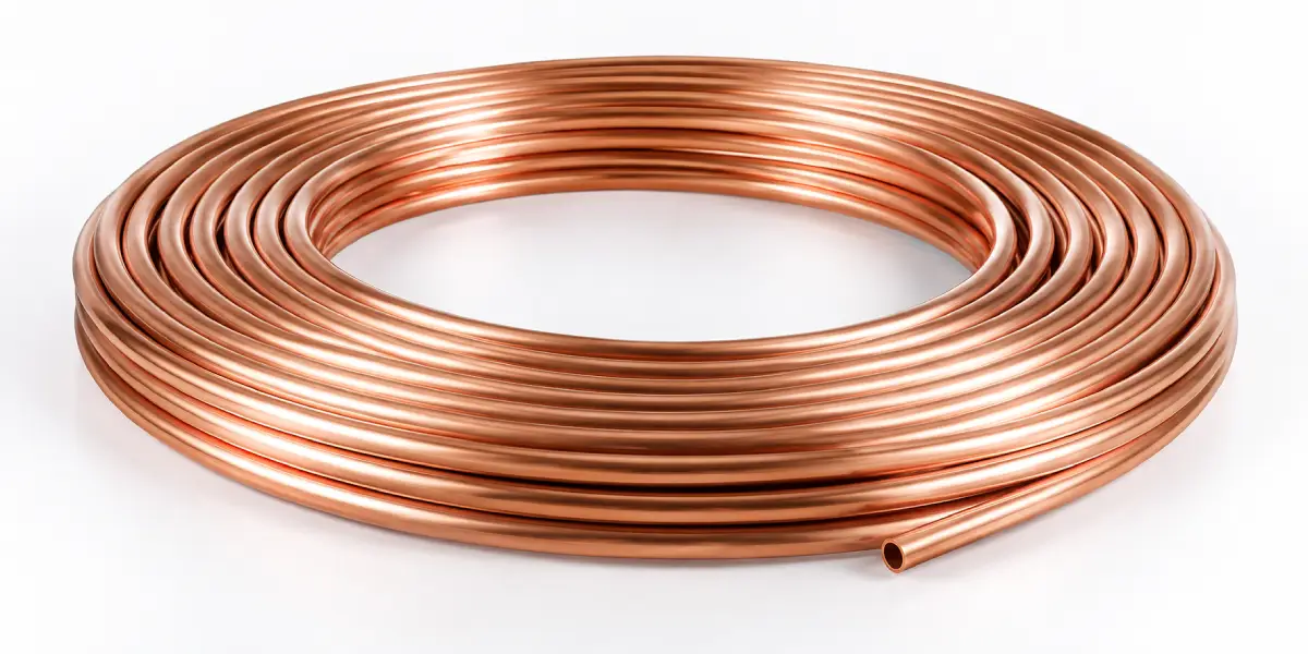 Pancake copper coil with flat circular winding on a white background