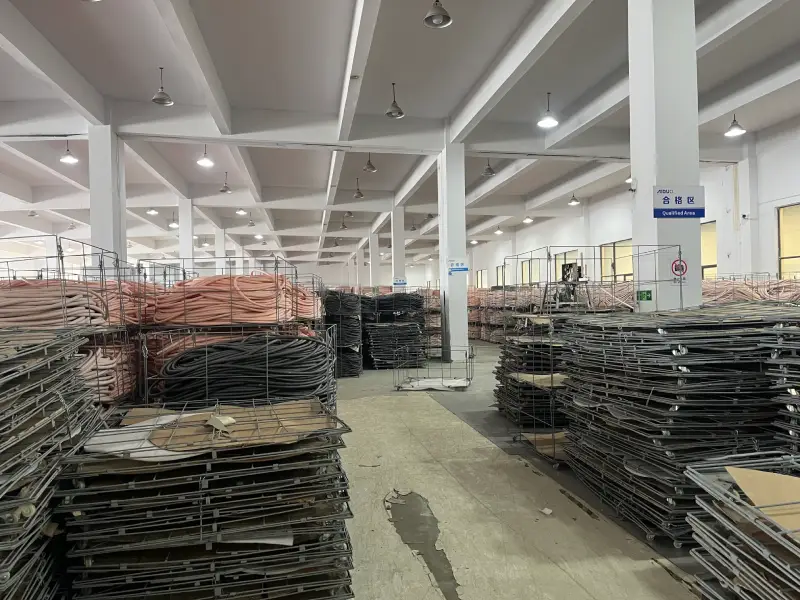 Qualified area with inspected insulated copper tube coils in the workshop of a copper tube manufacturer