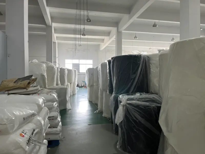 Insulation material film rolls stored in the warehouse of an insulated copper tube factory